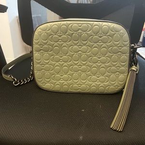 NWOT Coach Signature Leather Embossed Camera Bag in Army Green/Sage